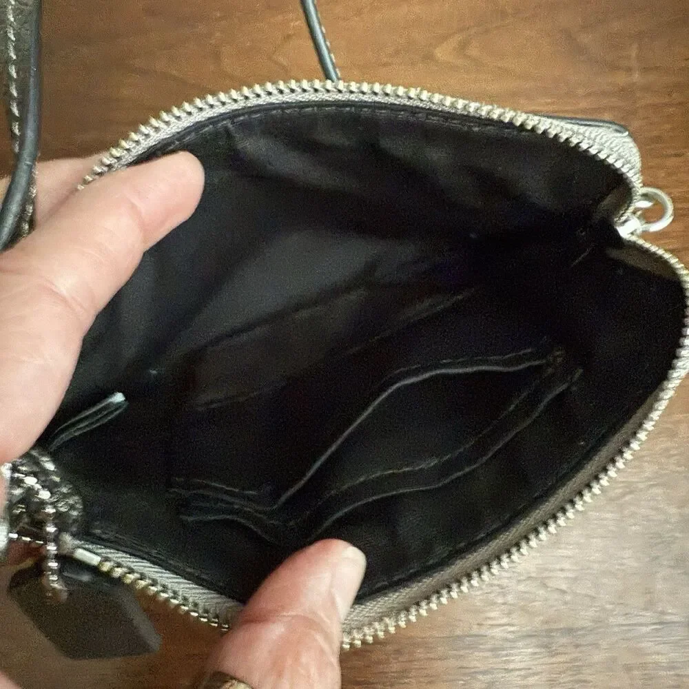 COACH Metallic Gunmetal Silver Leather Wristlet Wallet Clutch